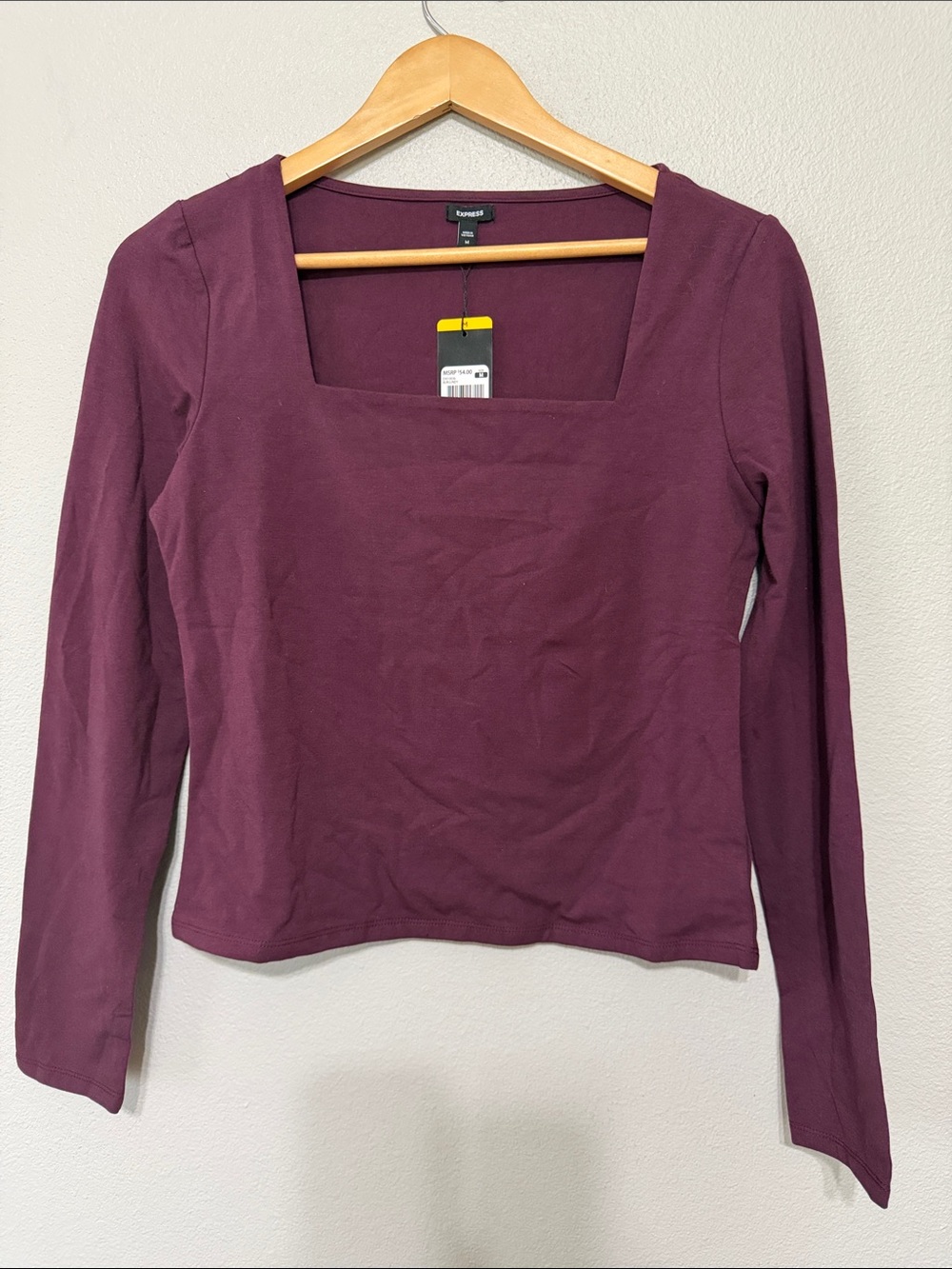 Express Long‎ Sleeve Square Neck Top Burgundy New!
